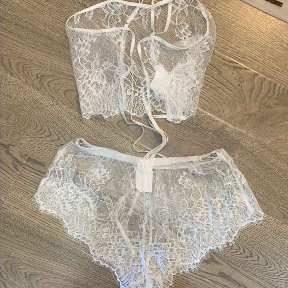 SHEIN White Lace Bralette and Shorts Set